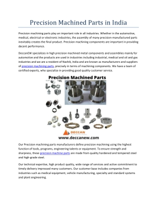 Precision Machined Parts in India