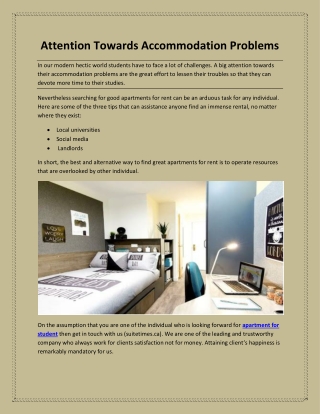 Attention Towards Accommodation Problems
