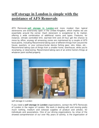 self storage in London is simple with the assistance of AFS Removals