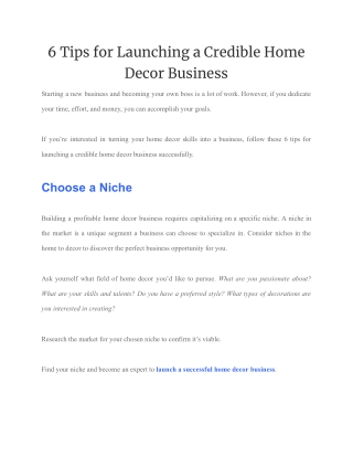 Awesome Tips for Launching a Credible Home Decor Business