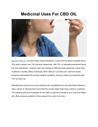 Medicinal Uses for CBD Oil - Dr Watson CBD