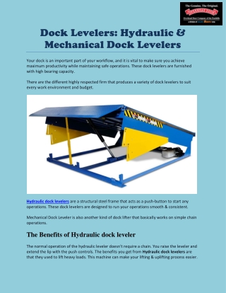 Hydraulic Dock Levelers in Foothills | Overheadfoothills