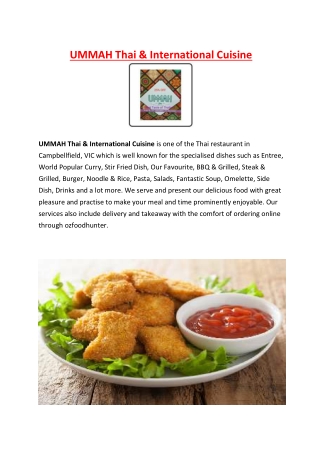 5% Off - UMMAH Thai Restaurant Menu Campbellfield, VIC