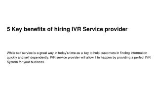 5 Key benefits of hiring IVR Service provider