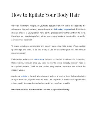 Best Ways to Epilate Your Body Hair