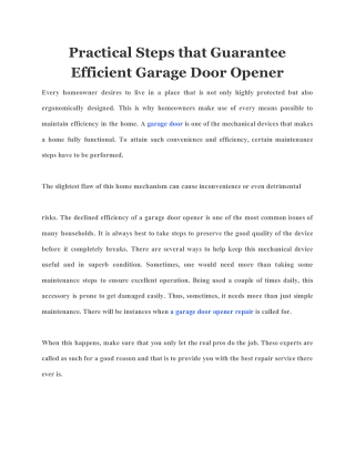 Practical Steps that Guarantee Efficient Garage Door Opener