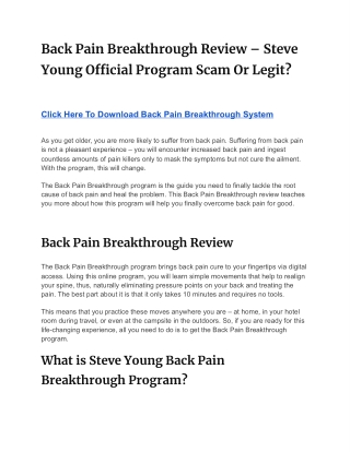 Back Pain Breakthrough Review