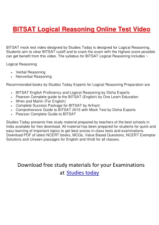 BITSAT Logical Reasoning Online Test Video-BITSAT Mock Test