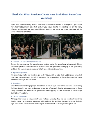 Check Out What Previous Clients Have Said About Penn Oaks Weddings