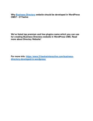 Why Business Directory website should be developed in WordPress CMS? - 21Twelve