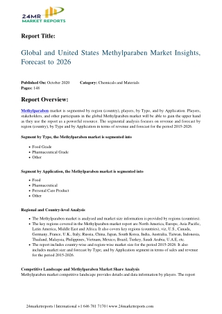 Methylparaben Market Insights, Forecast to 2026