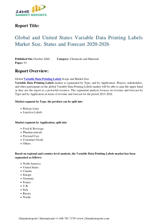 Variable Data Printing Labels Market Size, Status and Forecast 2020-2026