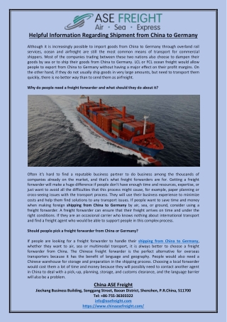Helpful information regarding shipment from china to germany