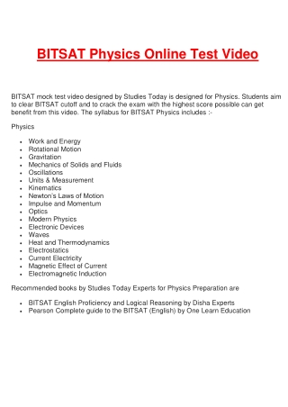 BITSAT Physics Online Test Video-BITSAT Mock Test