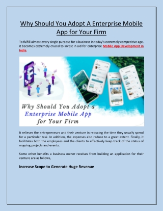 Why Should You Adopt A Enterprise Mobile App for Your Firm