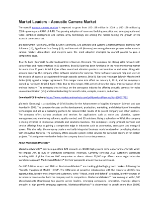 Acoustic Camera Market | Industry Analysis and Market Forecast to 2024 |  MarketsandMarkets