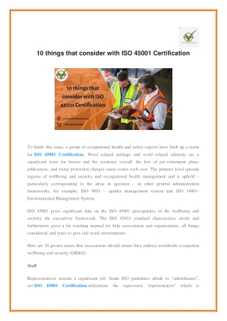 10 things that consider with ISO 45001 Certification