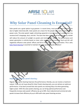 Why Solar Panel Cleaning Is Essential?