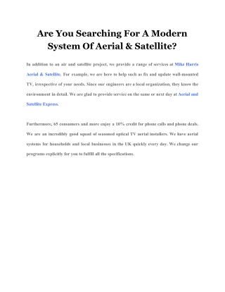 Are You Searching For A Modern System Of Aerial & Satellite?