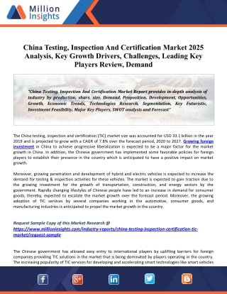 China Testing, Inspection And Certification Market 2025 Global Industry Research Update, Future Scope and Size Estimatio