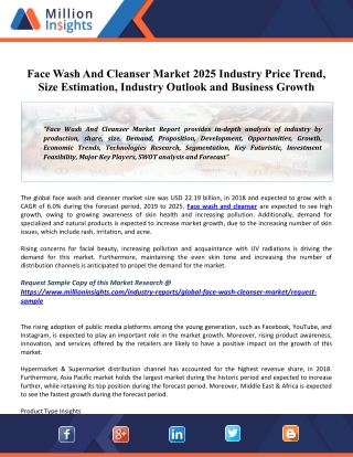 Face Wash And Cleanser Market 2025 Growth, Share, Size, Key Drivers By Manufacturers, Upcoming Trends