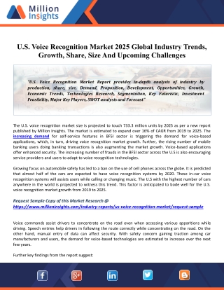 U.S. Voice Recognition Market Share, Revenue, Drivers, Trends And Influence Factors Historical & Forecast Till 2025