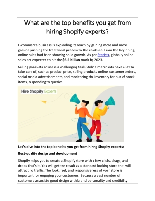 What are the top benefits you get from hiring Shopify experts?