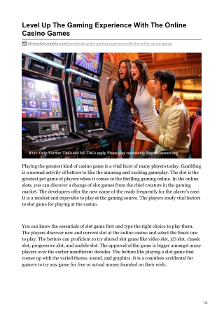 LEVEL UP THE GAMING EXPERIENCE WITH THE ONLINE CASINO GAMES