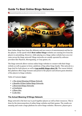 Guide To Best Online Bingo Networks