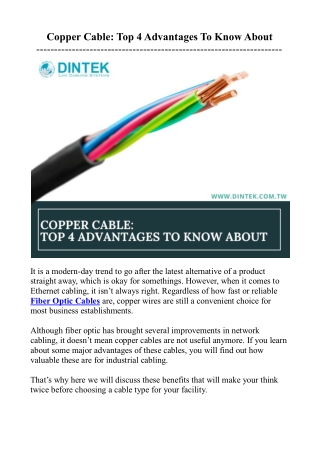 Copper Cable: Top 4 Advantages To Know About