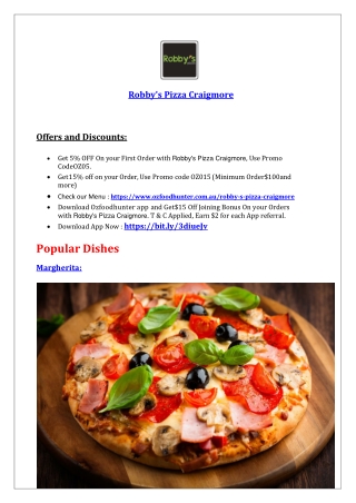 5% Off – Robby's Pizza Restaurant menu Craigmore takeaway, SA