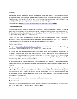 Automotive Cockpit Electronics Industry