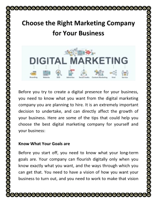 Choose the Right Marketing Company for Your Business