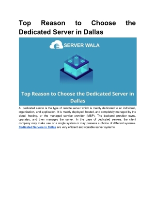 Top Reason to Choose the Dedicated Server in Dallas