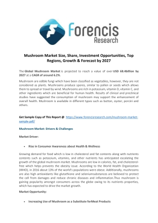Mushroom market industry trends, competitive landscape, company profiles and forecast 2027
