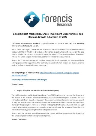 G.fast chipset market overview, cost structure analysis, growth opportunities and forecast to 2027