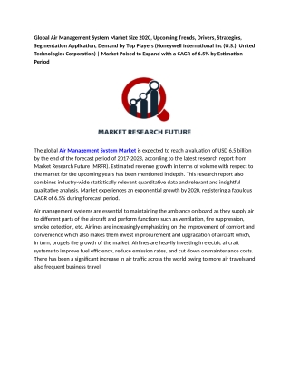 Air Management System Market Expected to Reach a Valuation of USD 6.5 Billion