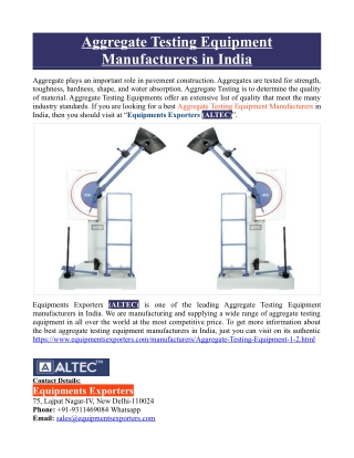 Aggregate Testing Equipment Manufacturers in India