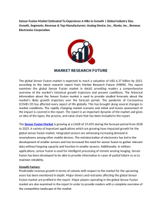 Sensor Fusion Market 2020 Estimated To Experience A Hike in Growth