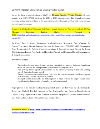 COVID-19 Impact on Global Hemato Oncology Testing Market