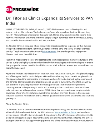 Dr. Titoria’s Clinics Expands its Services to PAN India