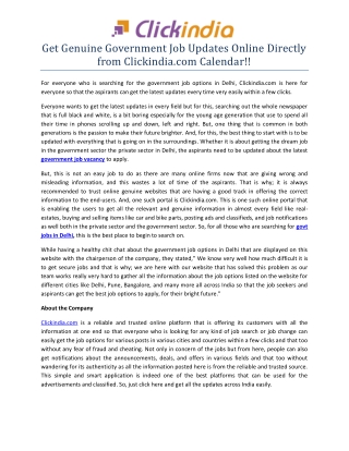 Get Genuine Government Job Updates Online Directly from Clickindia.com Calendar!!