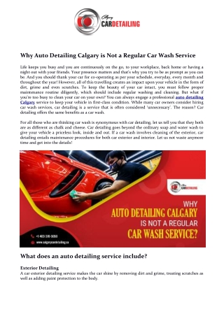 Why Auto Detailing Calgary is Not a Regular Car Wash Service?