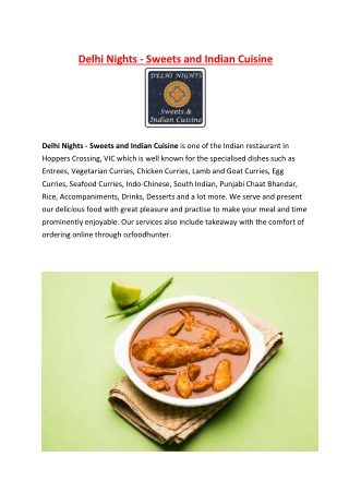 5% Off - Delhi Nights - Sweets and Indian Cuisine Hoppers Crossing, VIC