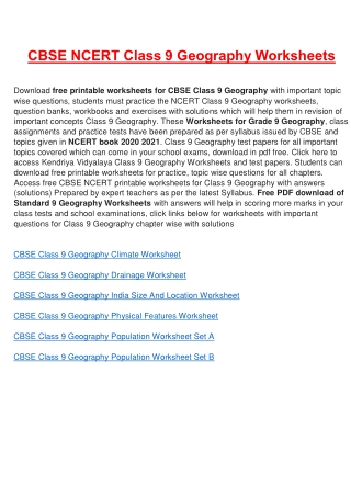 Worksheets for Class 9 Geography