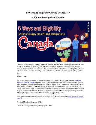 5 Ways and Eligibility Criteria to apply for  a PR and Immigrate to Canada