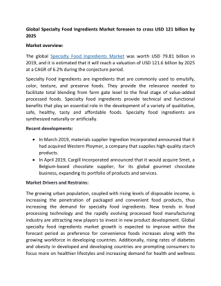 Specialty Food Ingredients Market Size and Forecast to 2025