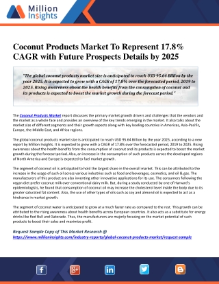 Coconut Products Market To Represent 17.8% CAGR with Future Prospects Details by 2025