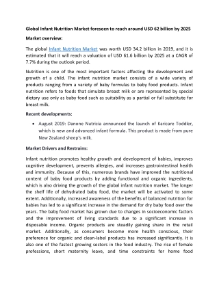 Infant Nutrition Market Size and Forecast to 2025