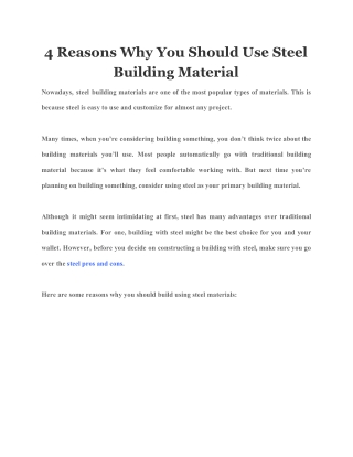 4 Reasons Why You Should Use Steel Building Material